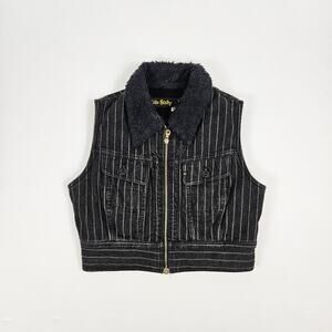 Y2k Miss Sixty Euro Vest Striped Croped Denim Black - Medium